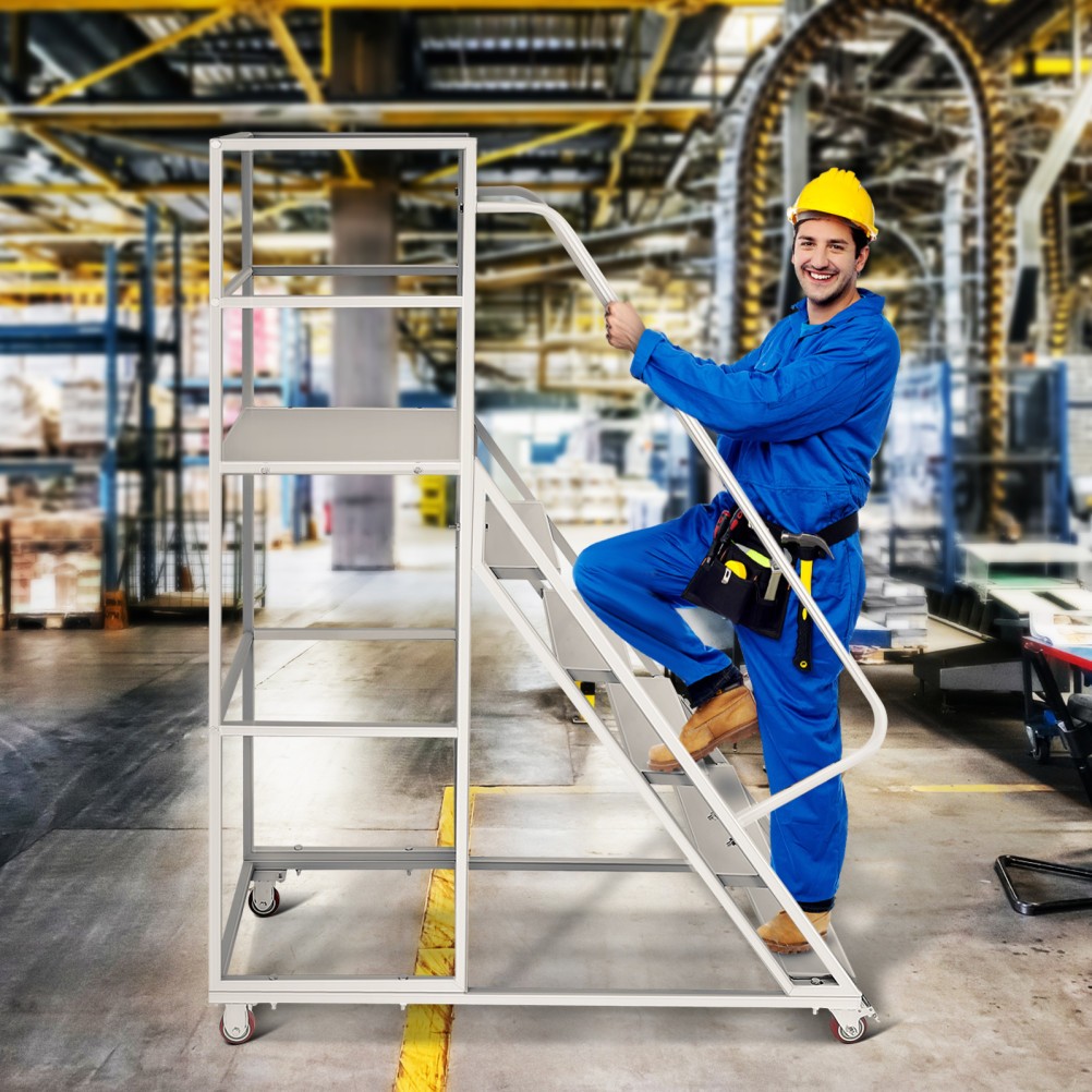 6-Step Rolling Platform Step Ladder Non-Slip Stairs Safety with Brakeable Wheels