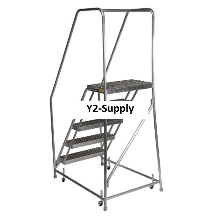 NEW! 5 Step Aluminum Rolling Ladder, 24″W Grip Step, 30″ Handrails!!