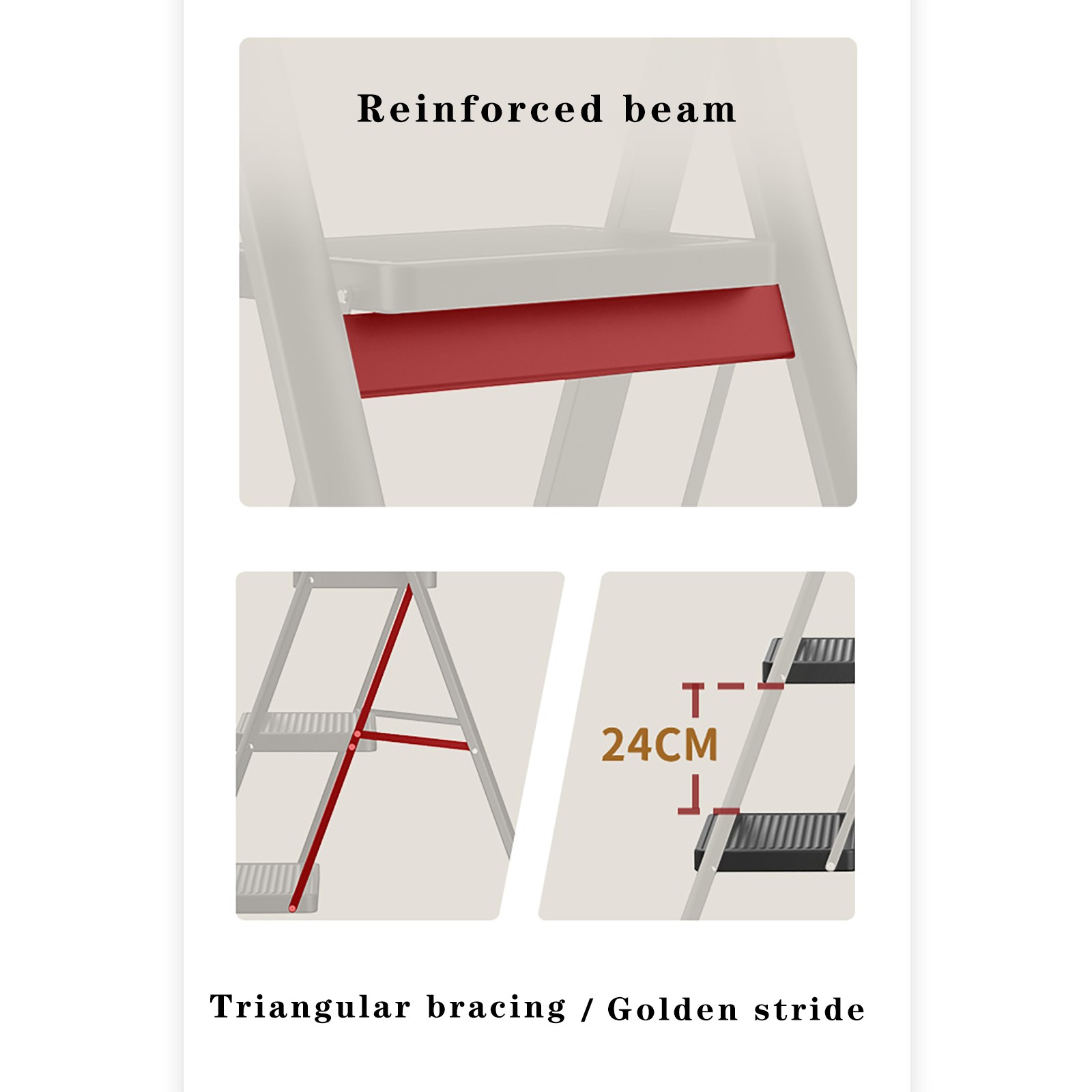 Stepladder, 4 Tiers, Foldable, Aluminum, Wide, Lightweight, Compact, Ladder #4