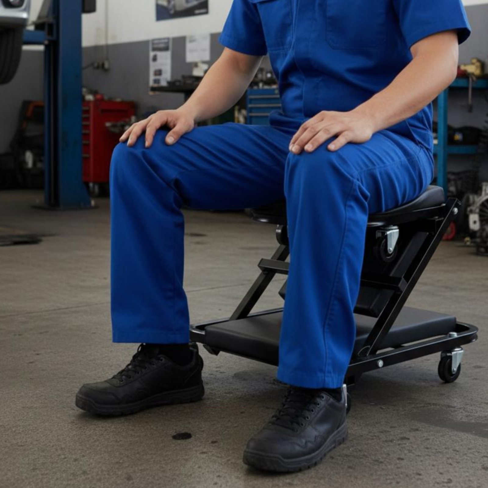 Folding Mechanic Stool Foldable Rolling Mechanic Stool Full Rotation Casters