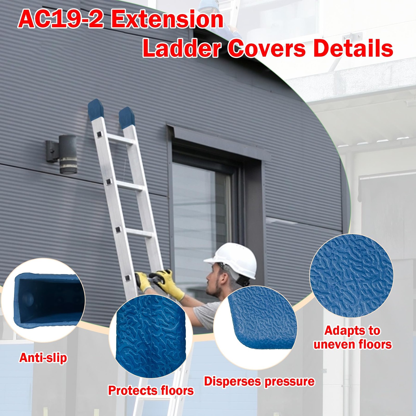 FixIdea AC19-2 Extension Ladder Covers Rubber End Caps Mitts 2 Pack