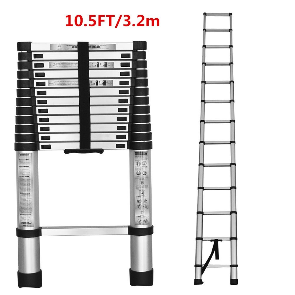 10.5/12.5/14.5FT Step Ladder Aluminum Telescoping Ladder Extension Ladders