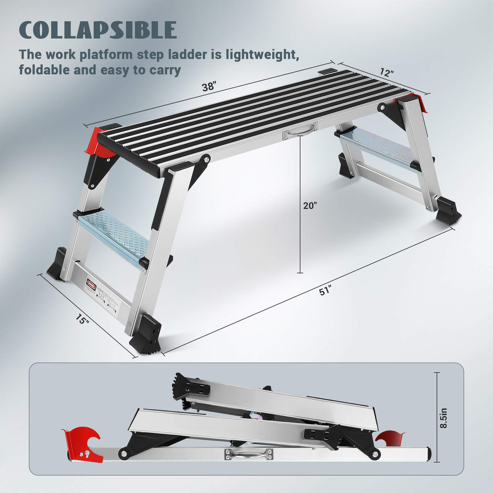 Working Platform Ladder Aluminum with Safety Lock 330 Above LBS Capacity