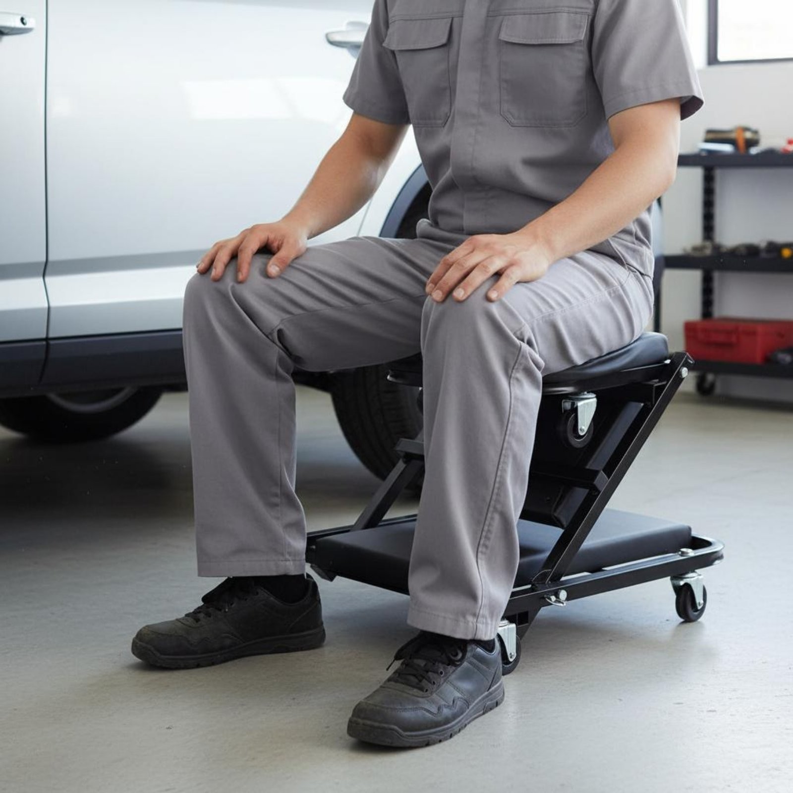 Folding Mechanic Stool Sturdy-Duty Steel Frame Creeper Seat Full Rotation