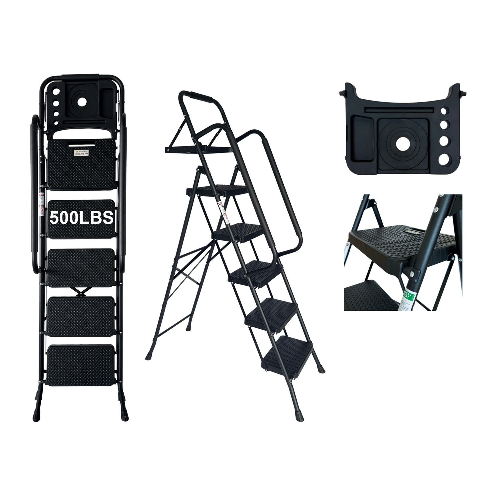 Step Ladder Folding Step Stool with Wide Anti-Slip Pedal Sturdy Steel Ladder