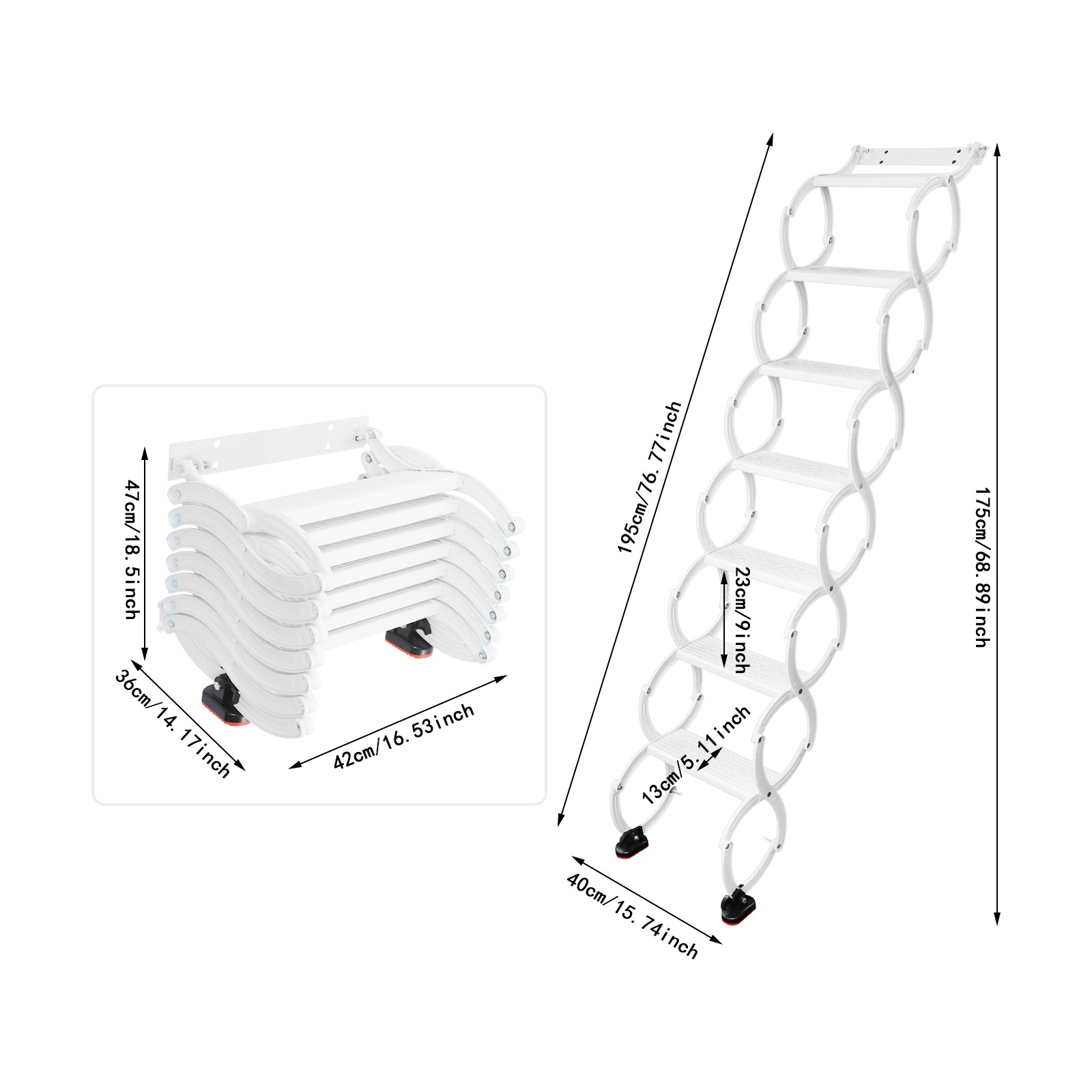 7-Steps Villa Retractable Folding Stair Wall Mounted Folding Ladder Step Ladders