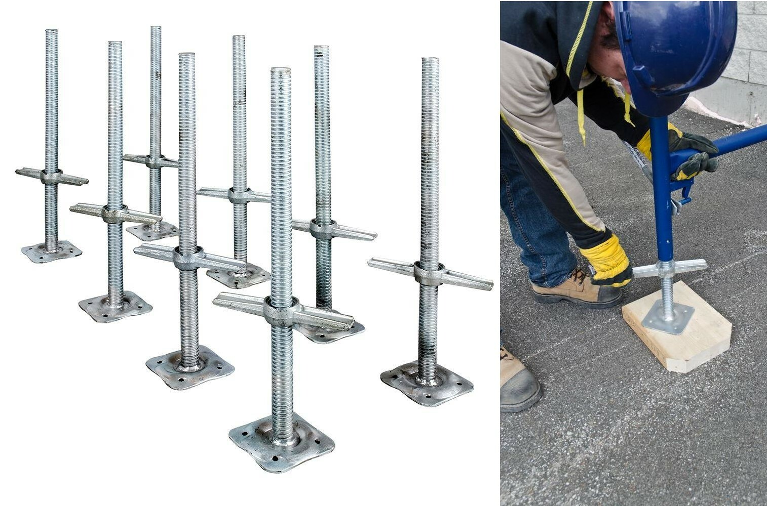 Adjustable 24in Steel Leveling Scaffolding Screw Jack Set with Base Plate 8 Pack