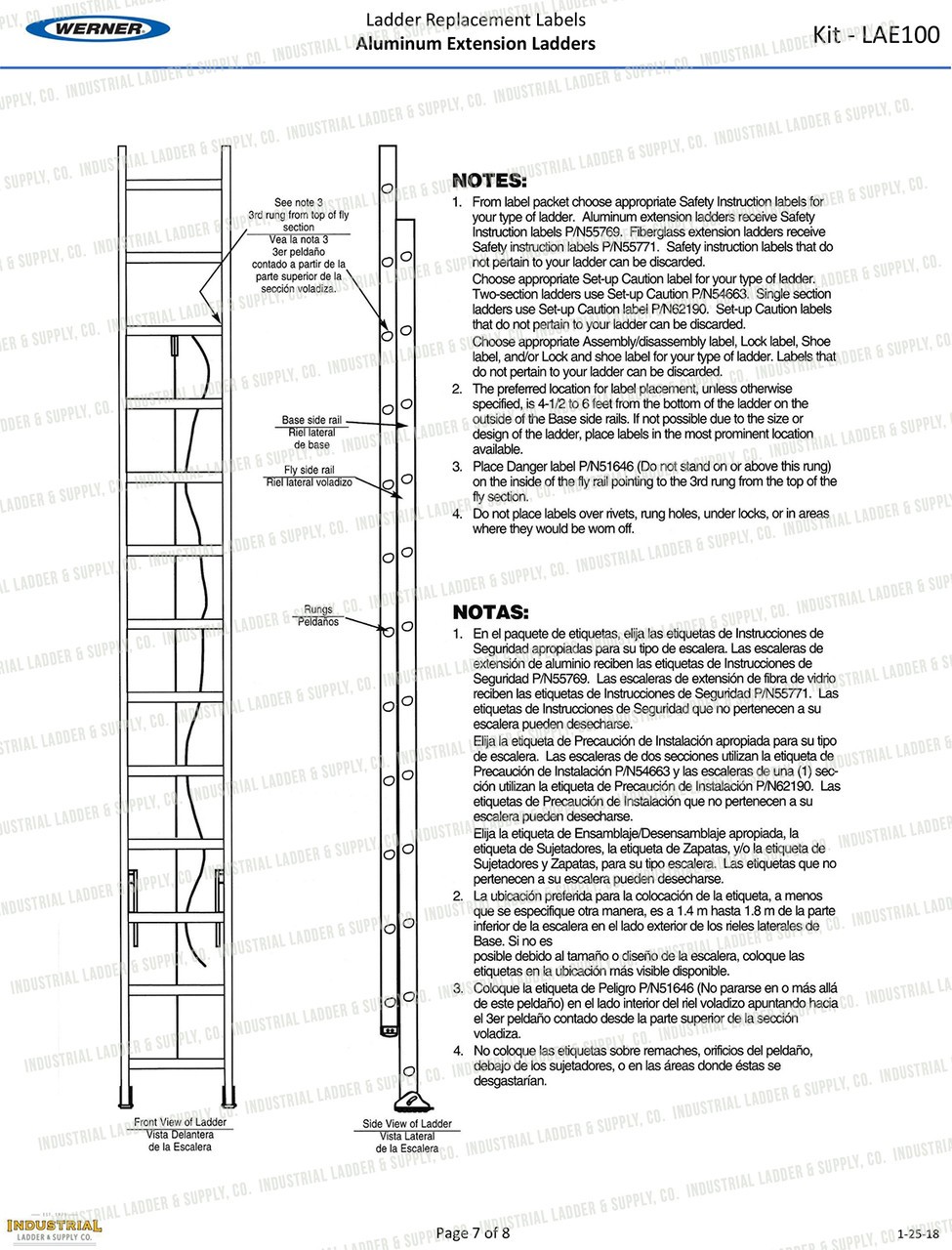 Werner Parts LAE100 Safety Labels – Aluminum Extension Ladders | ALUM EXT LDR LA