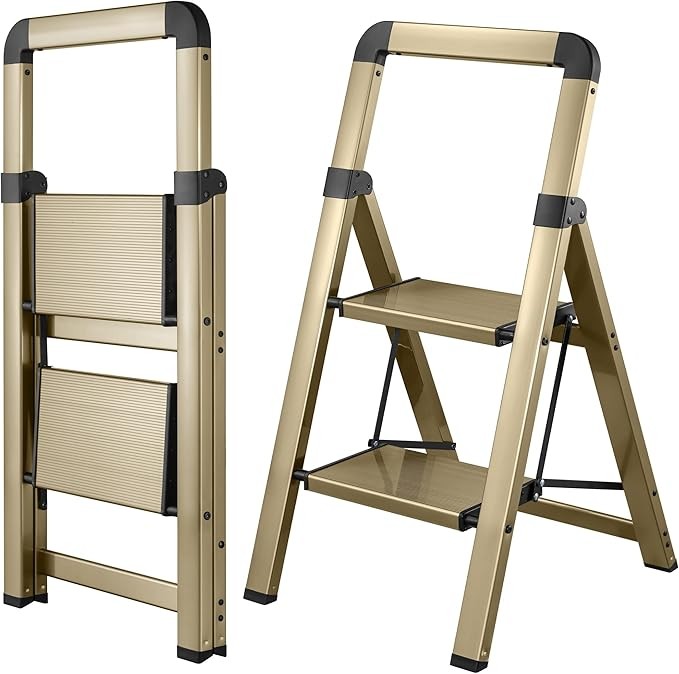 2-Step Champagne Gold Aluminum Folding Step Ladder
