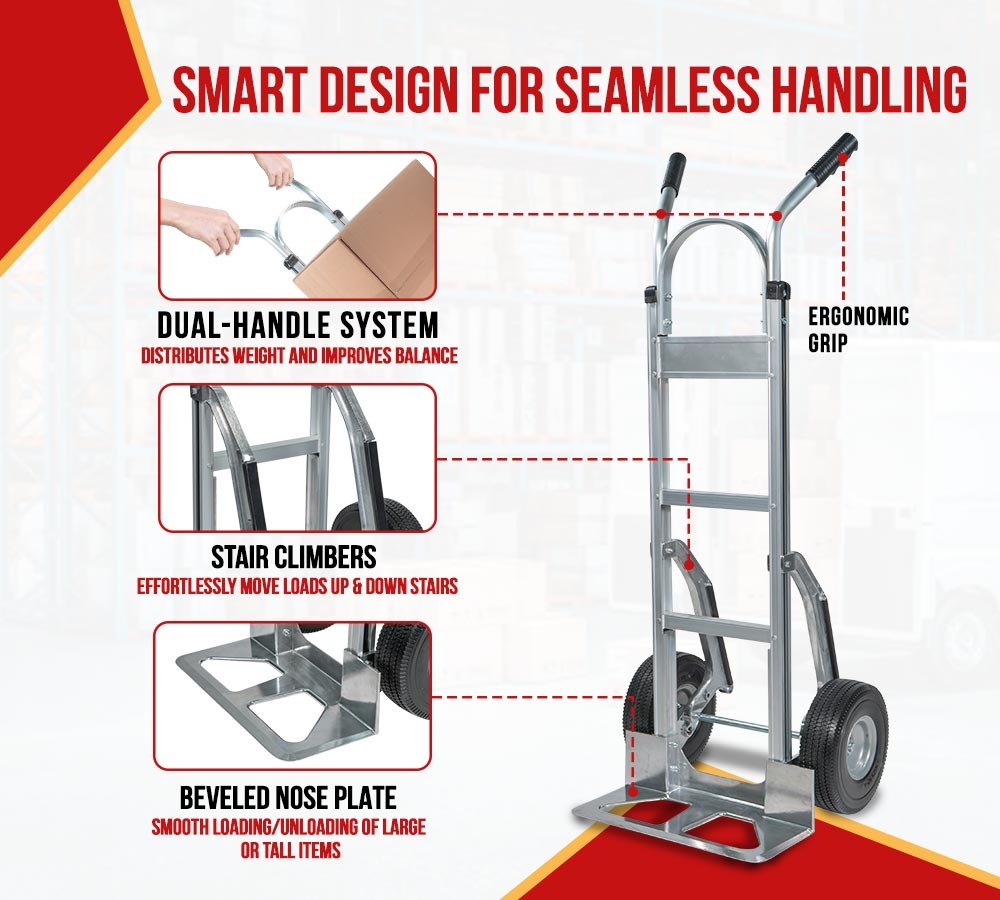 2Pk Aluminum Hand Truck Dolly w/ Dual Handle and 10″ Caster Wheels – 600lbs