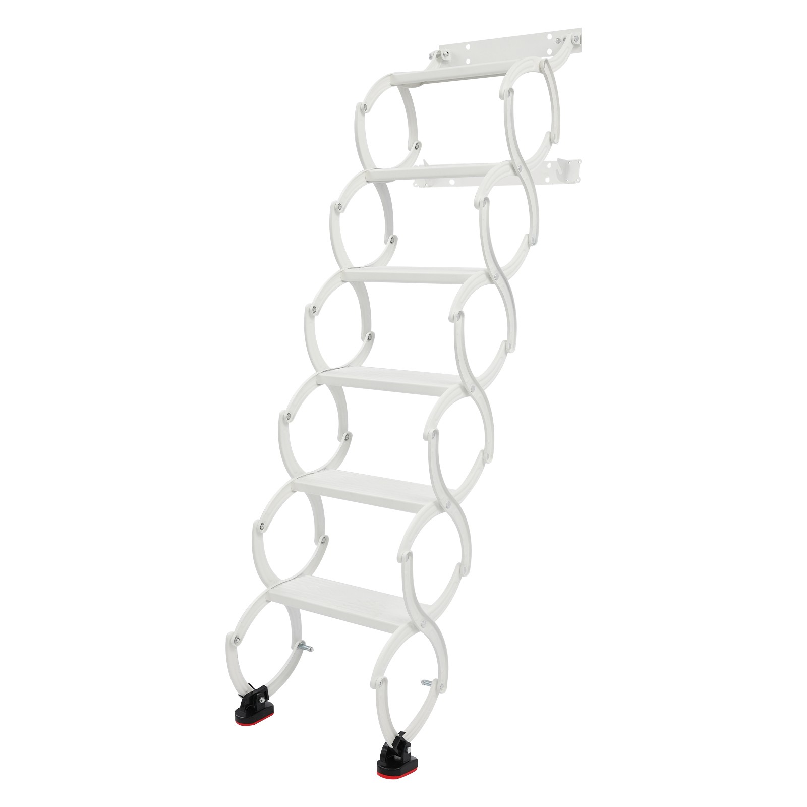 Wall Mounted Folding Ladder,White Step Ladders,6-Steps Retractable Folding Stair