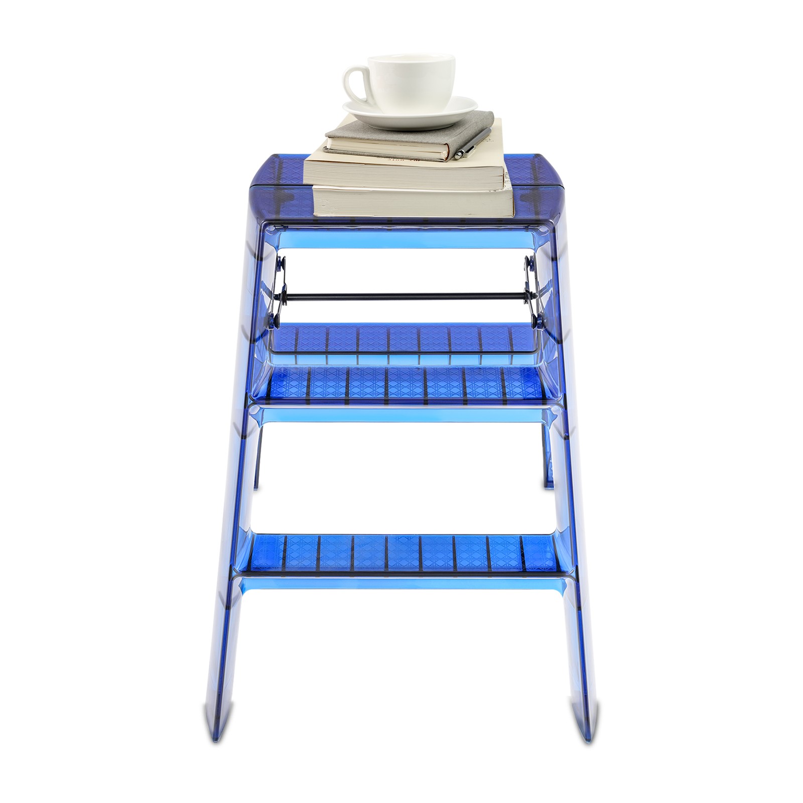 3-Step Folding Ladder Blue Household Portable Stepladder 330lbs Capacity Compact