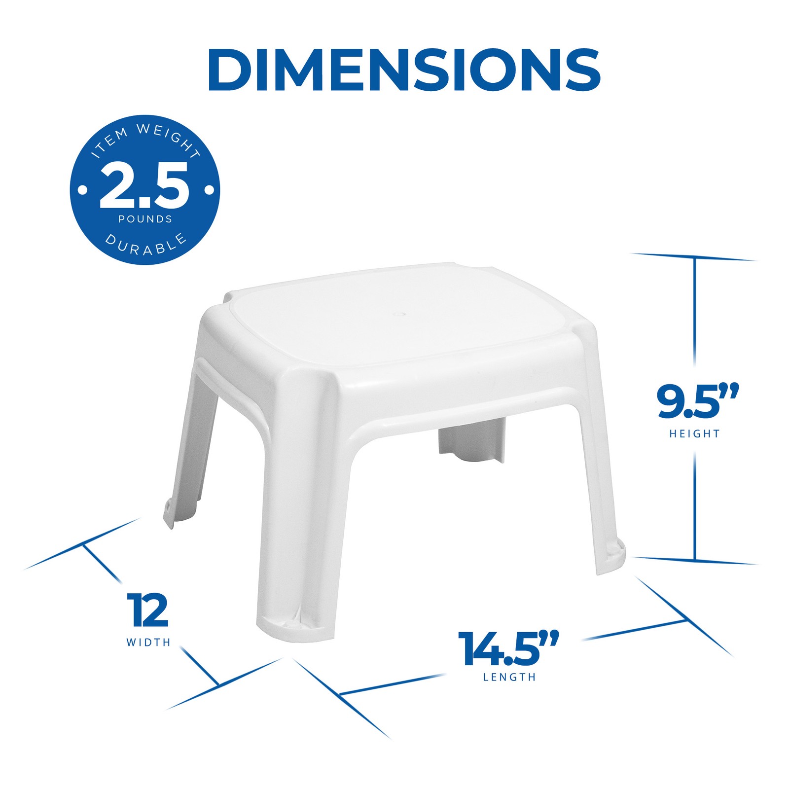 Gracious Living 9.5-Inch Sturdy Non Slip Plastic Single Level Step Stool, White