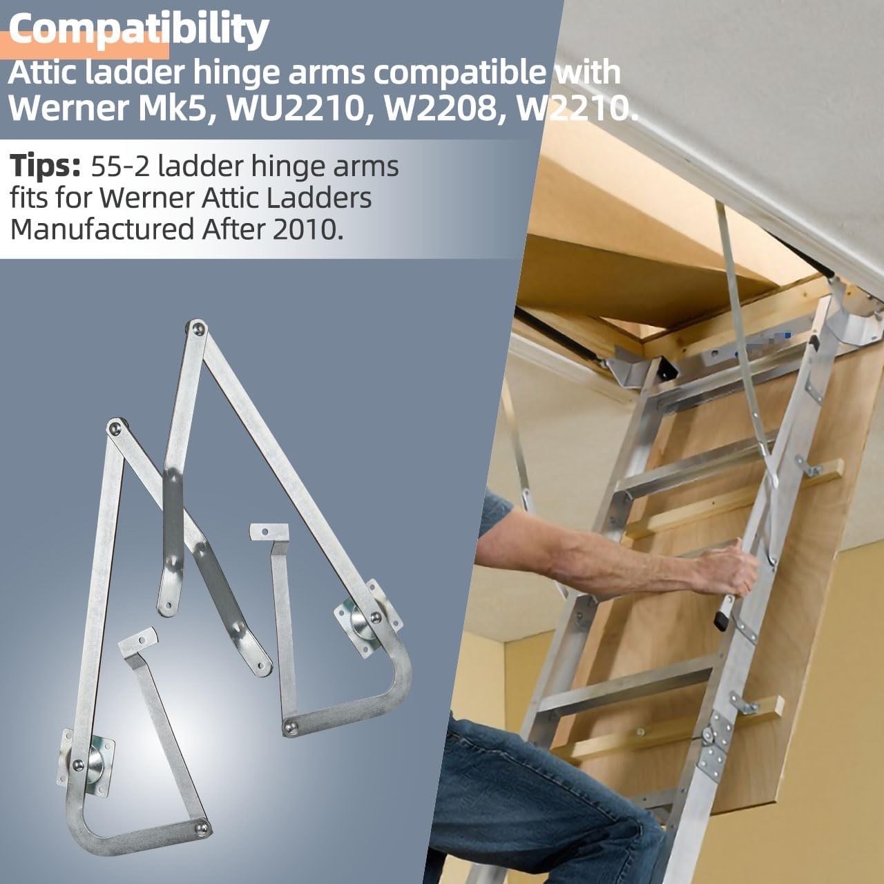 Attic Ladder Hinge Arms For 2010-UP Werner 55-2 Mk 5, WU2210, W2208, W2210 -Pair