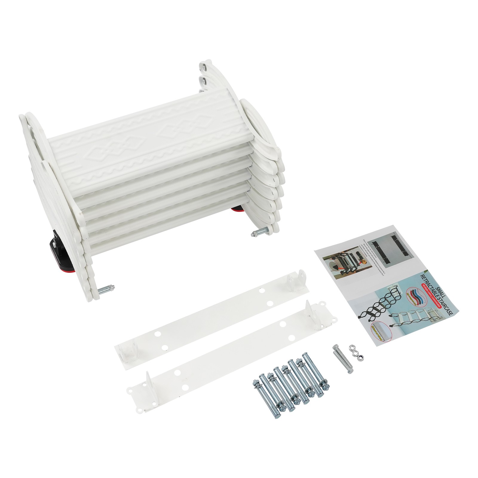 Wall Mounted Folding Ladder,White Step Ladders,6-Steps Retractable Folding Stair