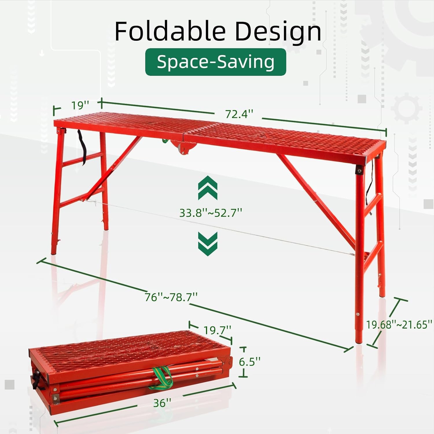 NETRCRHOM Folding Scaffolding Platform, 71(L) x15.7(W) x51(H)”770 Lbs