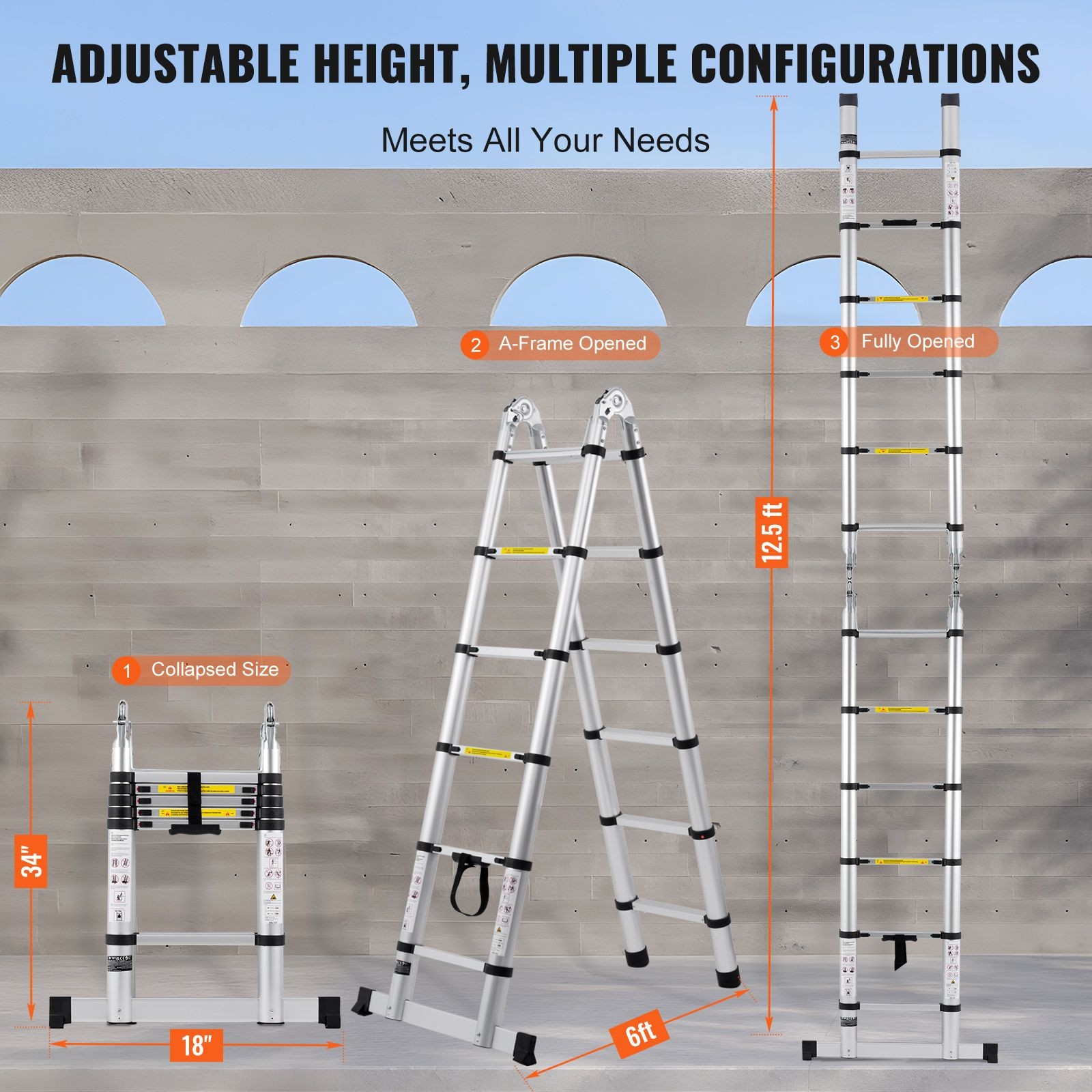Telescoping Ladder, 12.5FT A – Shape Aluminum Extension Ladder Lightweight