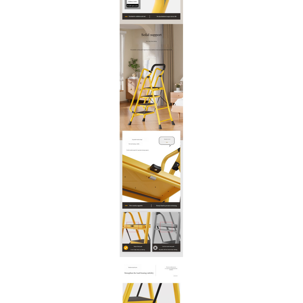 4Step Ladder with Handrails Folding Step Stool with Anti-Slip Wide Pedals Yellow