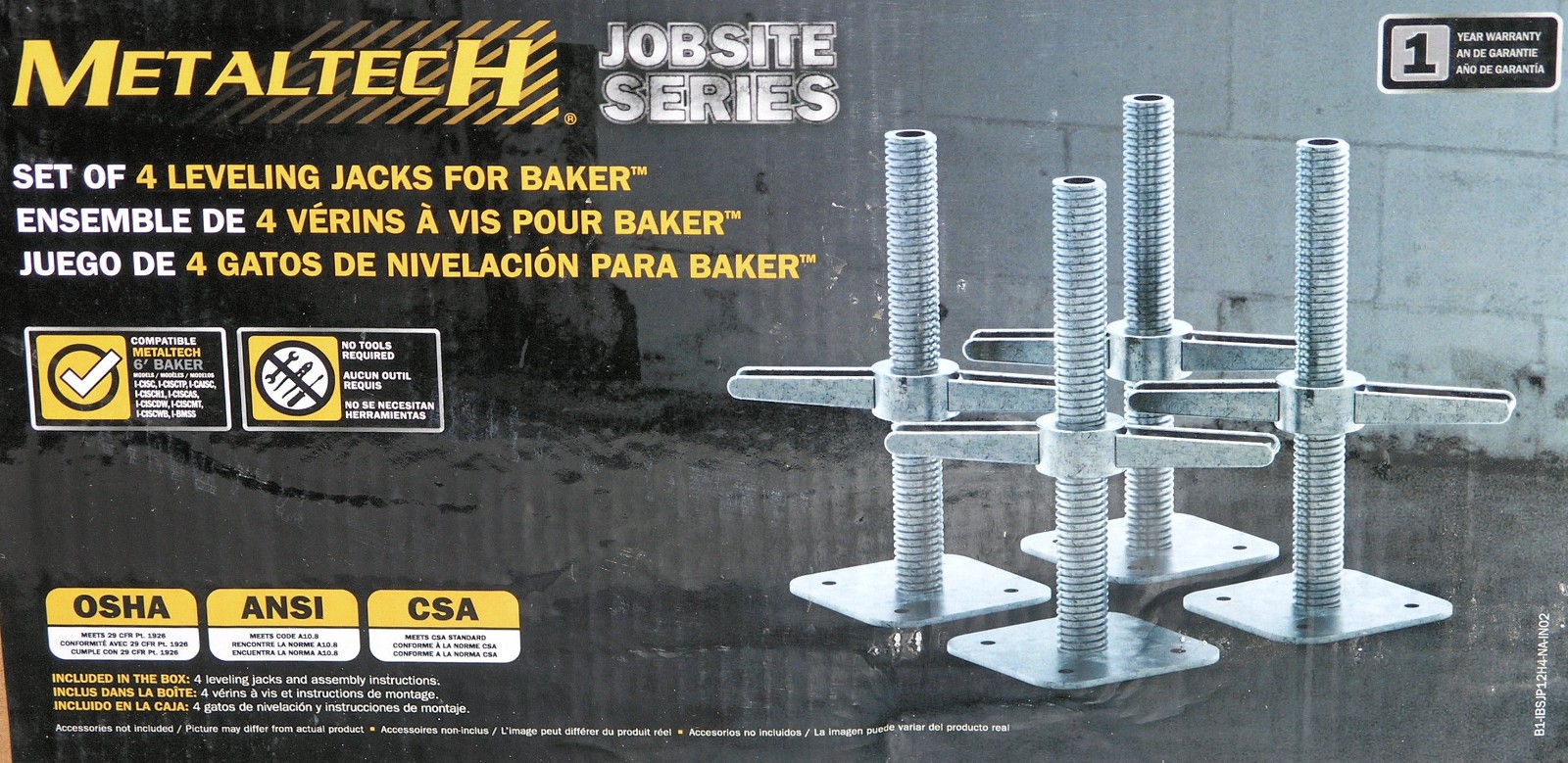 MetalTech Scaffolding Platform 12″ Leveling Jacks Galvanized Steel 4-Pack NIB