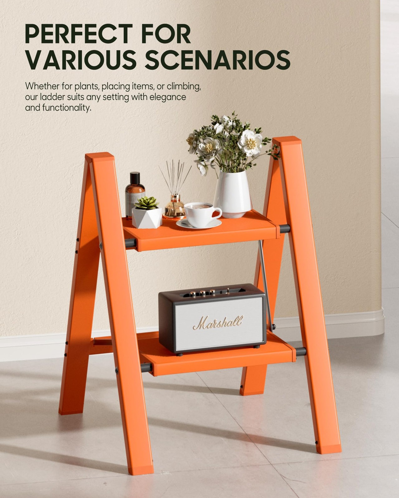 HillhutApex 2 Step Ladder, Lightweight Portable 2 Stool 2 Step, Orange