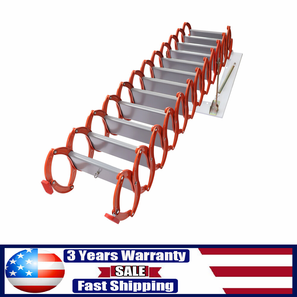 Orange 10.17ft Attic Ladder 12 Steps Loft Stairs Wall Mounted Folding Ladder USA