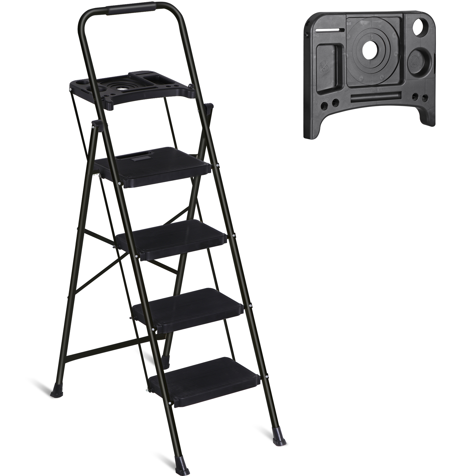 Folding Step Ladders for Kitchen/Closet Ladder 4 Step for Adults Non-Slip Black