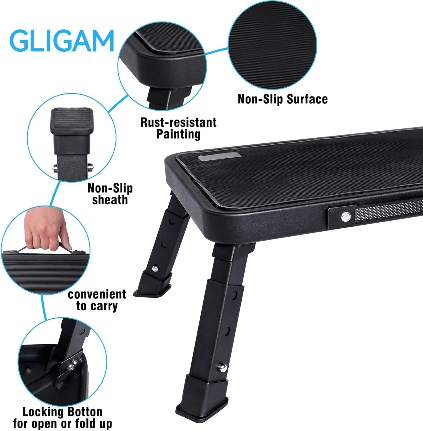 Step Stool, Adjustable Folding Stools for 15″ WX 10.4″ DX 6.7H, Black