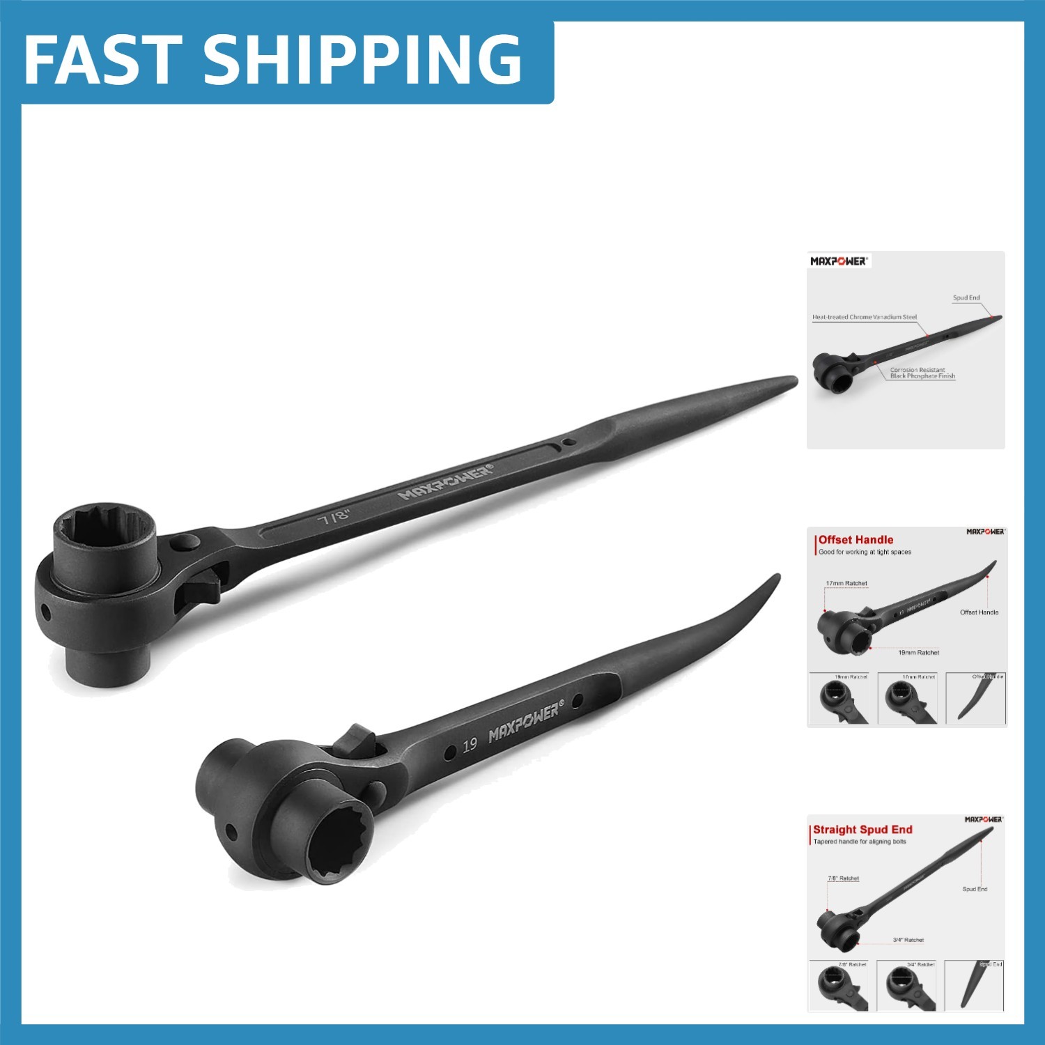 Durable Alloy Steel Scaffold Wrench Set – 3/4″ and 7/8″ + 17mm/19mm Sizes