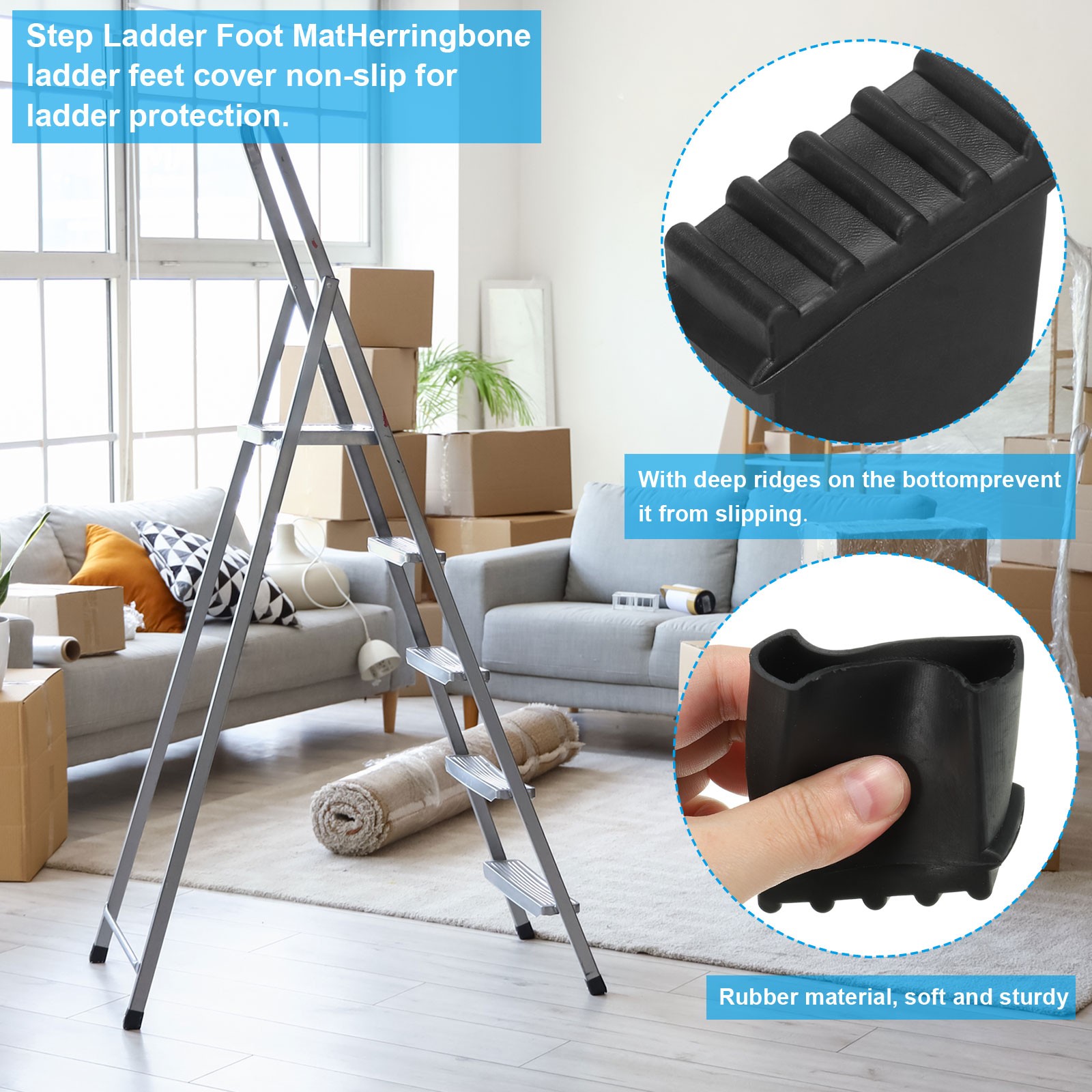 4 Pack – Step Ladder Foot Mat Herringbone Ladder Feet Cover Black