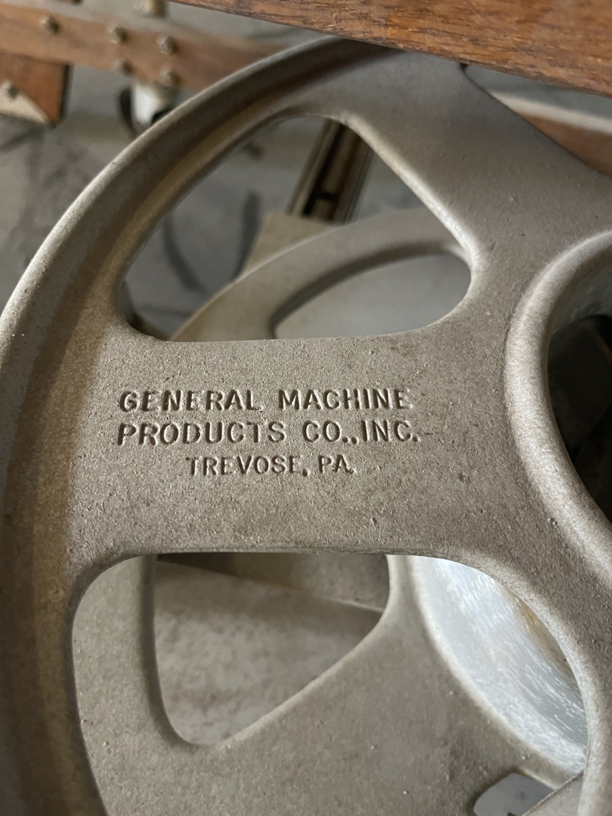 Vintage Putnam Rolling Library Ladder with GMP Wire Reel Assembly