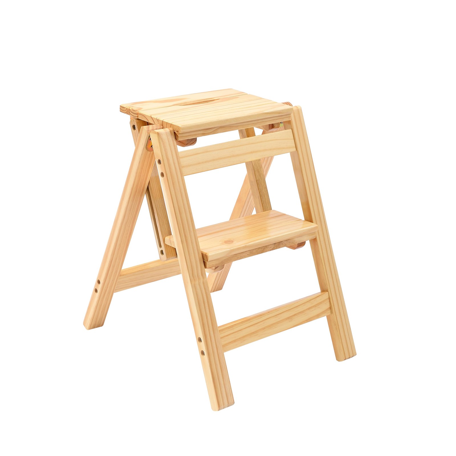 2 Step Folding Stool, Wooden Collapsible Closet 2STEP, 2 Tier-natural