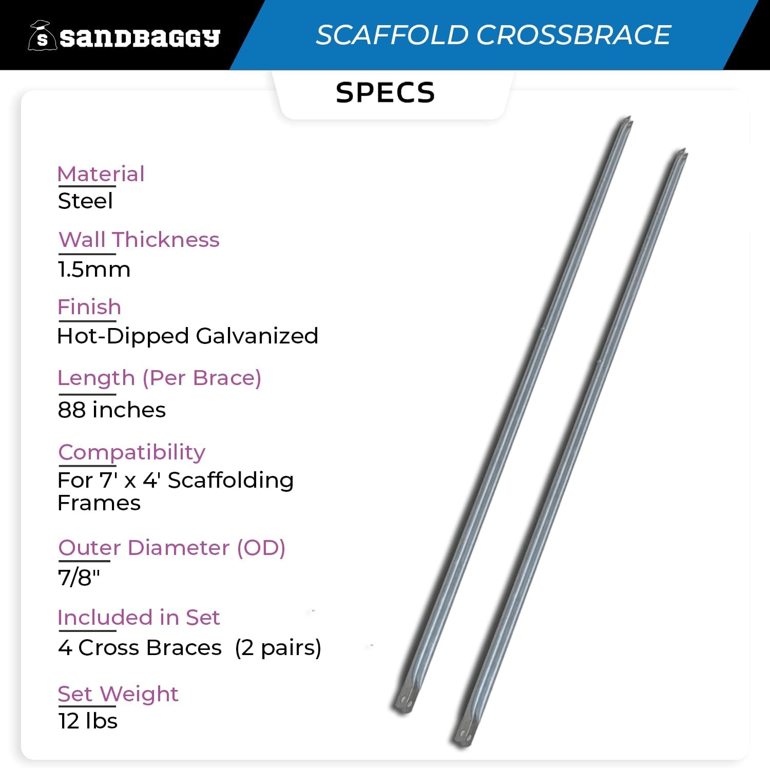 Scaffolding Cross Braces for 7′ x 4′ Frames | Steel Cross Brace – (1)
