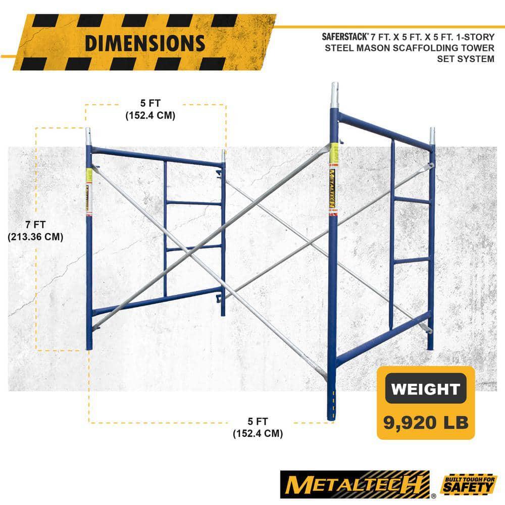 Scaffolding Set 7’x5’x5′ 1-Story Stackable Steel Mason w/ Cross Brace MetalTech