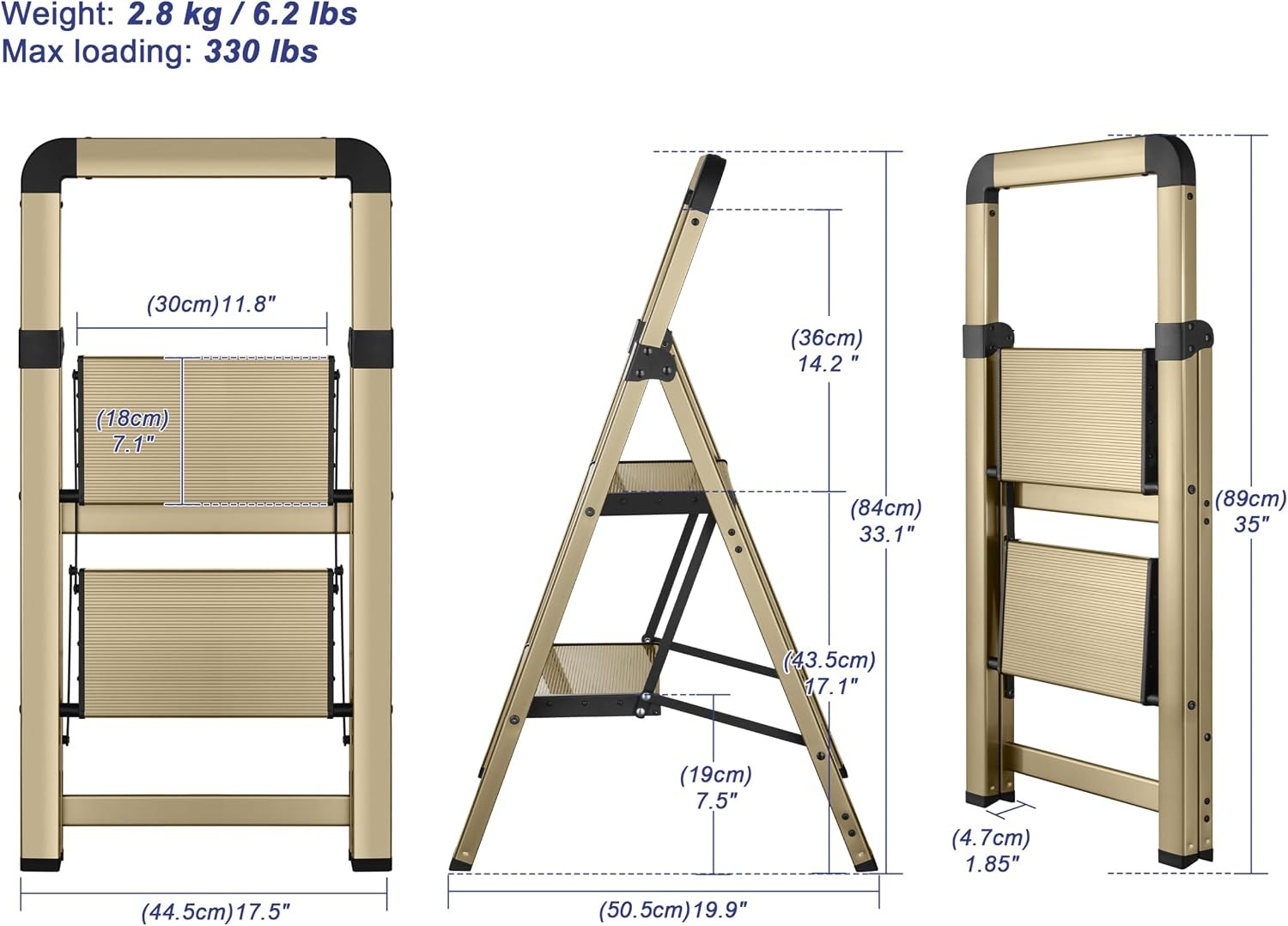 2-Step Champagne Gold Aluminum Folding Step Ladder