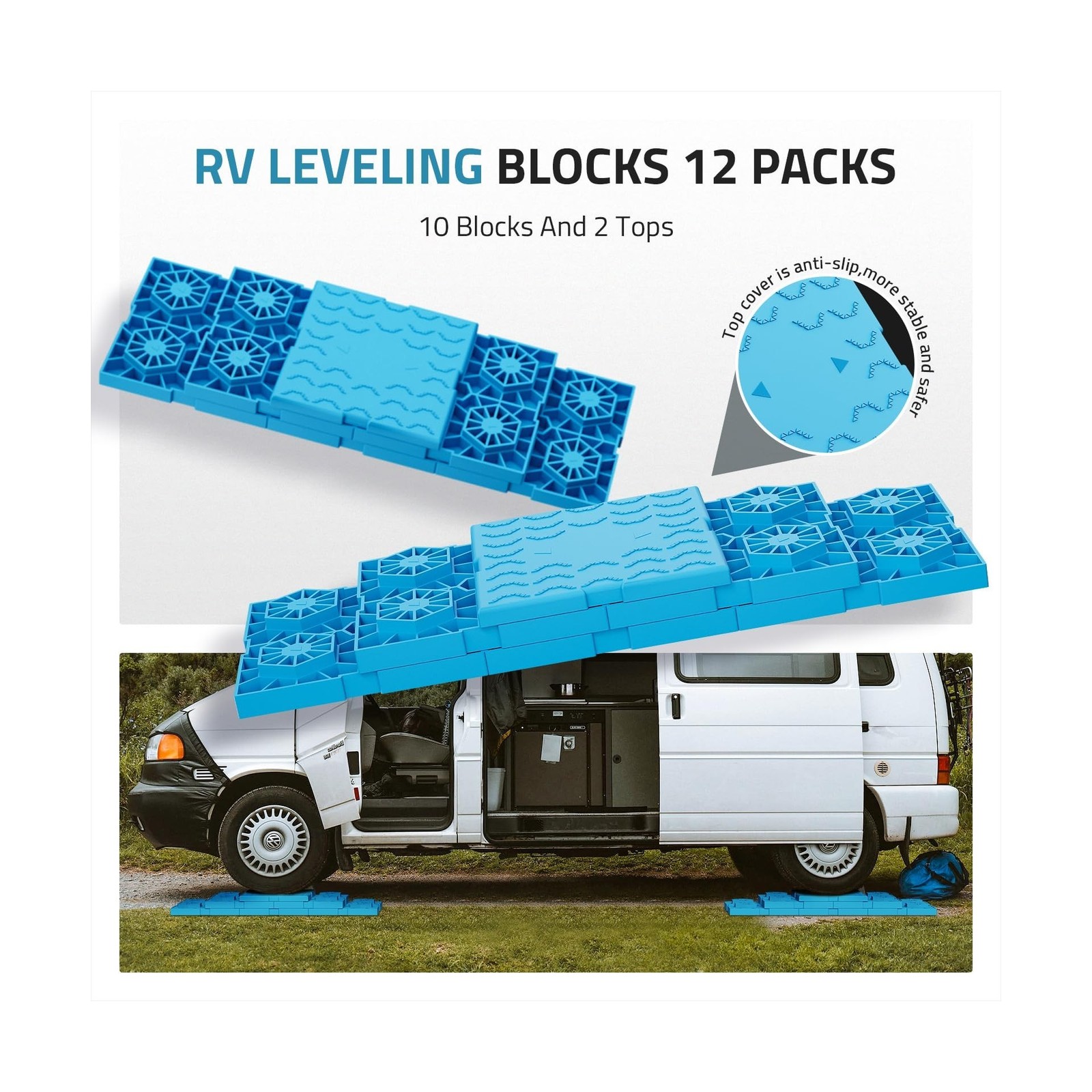 PAULINN RV Leveling Blocks 12 Pack, Heavy Duty Camper Leveling Blocks with 2 …