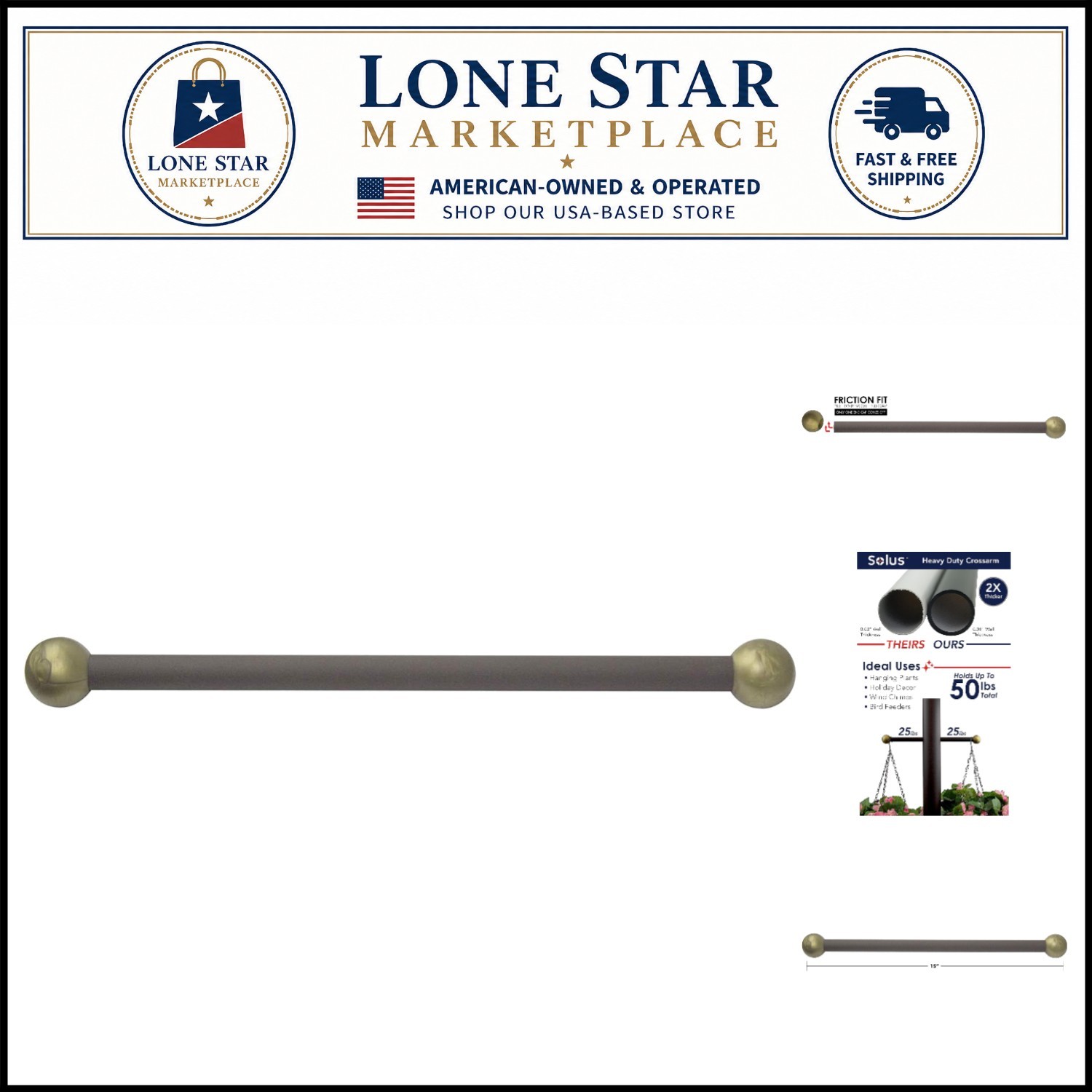 15″ Elegant Bronze Cross Arm Ladder Rest – Durable Outdoor Lamp Post Support