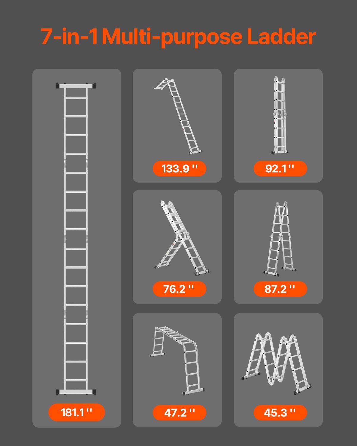 Multi – Purpose Folding Ladder, 7 – in – 1 Tall Extension Step Ladder, A Frame 4
