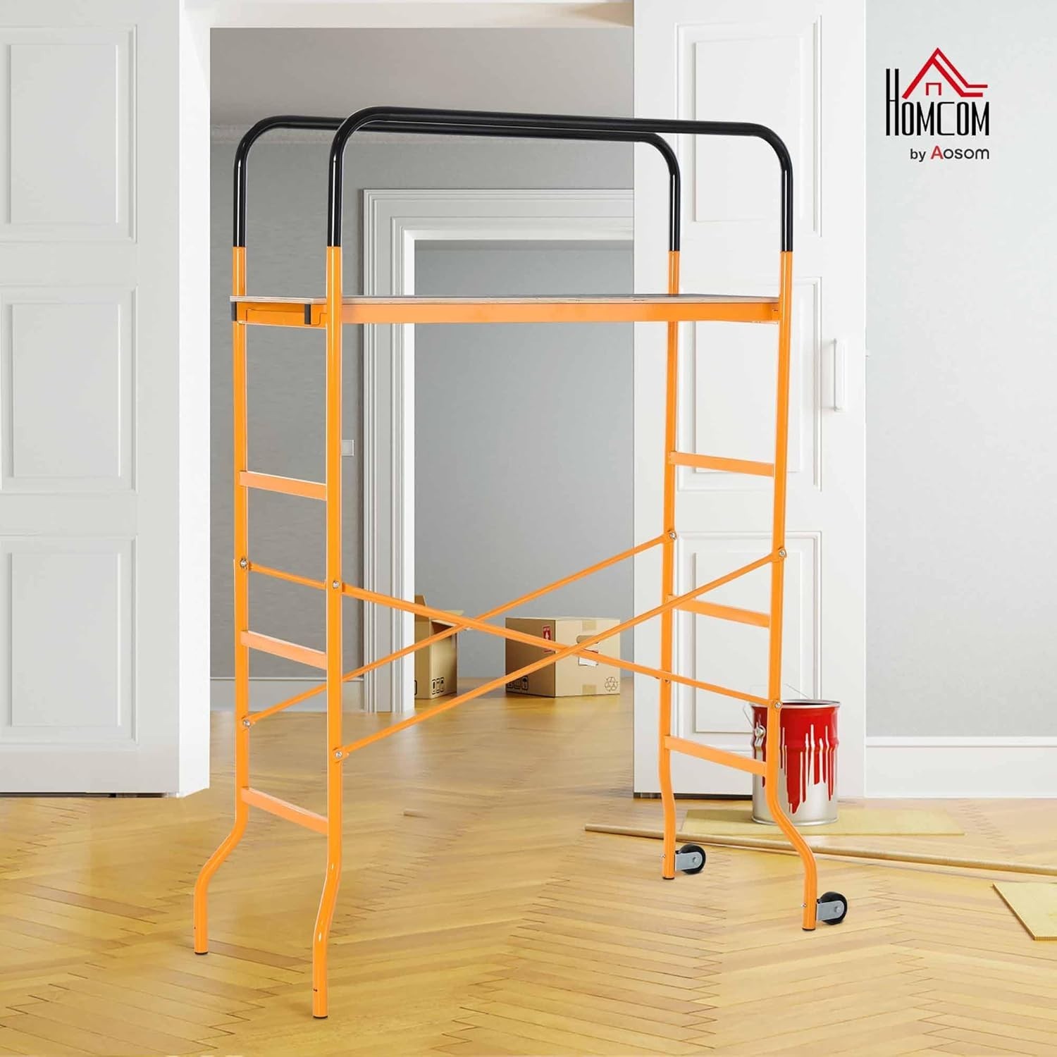 4-Step Steel Scaffold 2 Wheels Free Moving for Indoor and Outdoor Anti-Skid NEW