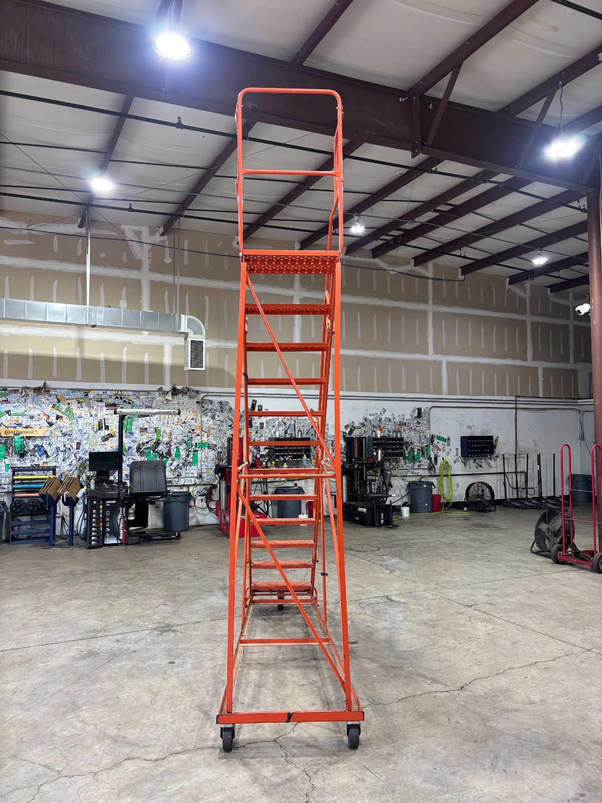Rolling Warehouse Ladder Steel Platform Cart with Handrails & Wheels