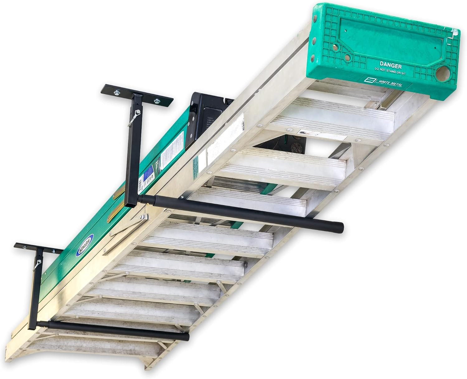 Storeyourboard Adjustable Overhead Ladder Rack – Garage Organizer Ladder Shelf f