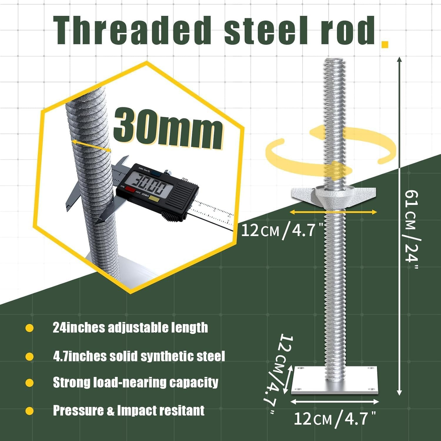 4 Pack 24″ Adjustable Screw Scaffolding Jacks with Base Plate for Stability