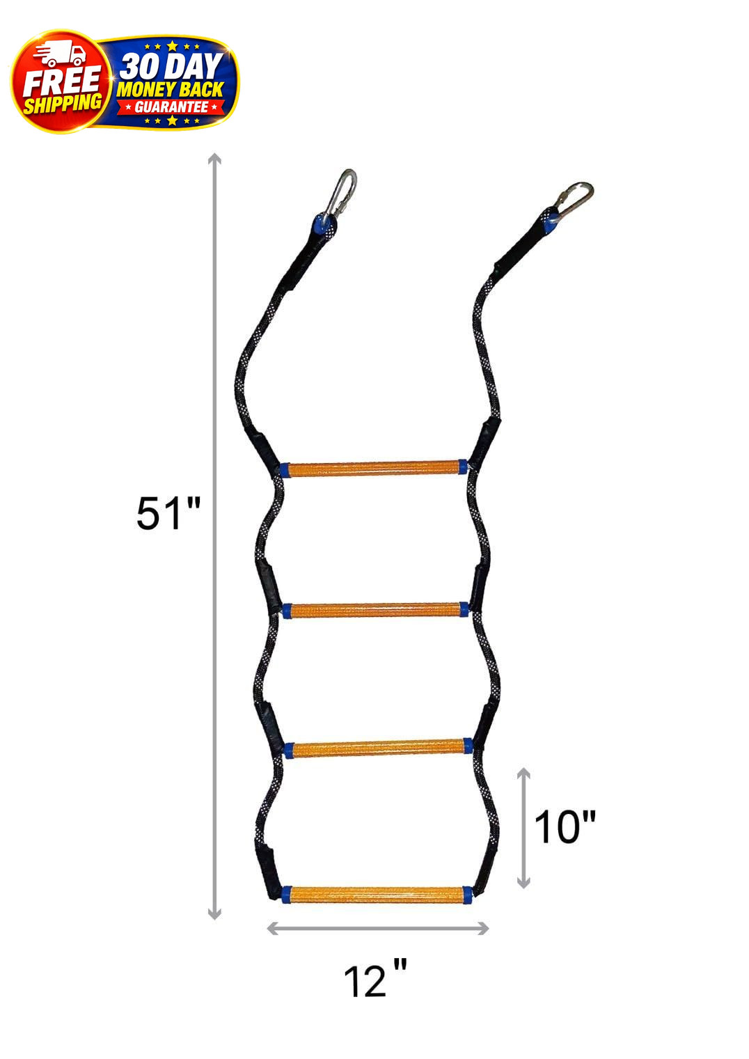Boat Rope Ladder, Heavy Duty Climbing 4 STEP, Black, Yellow