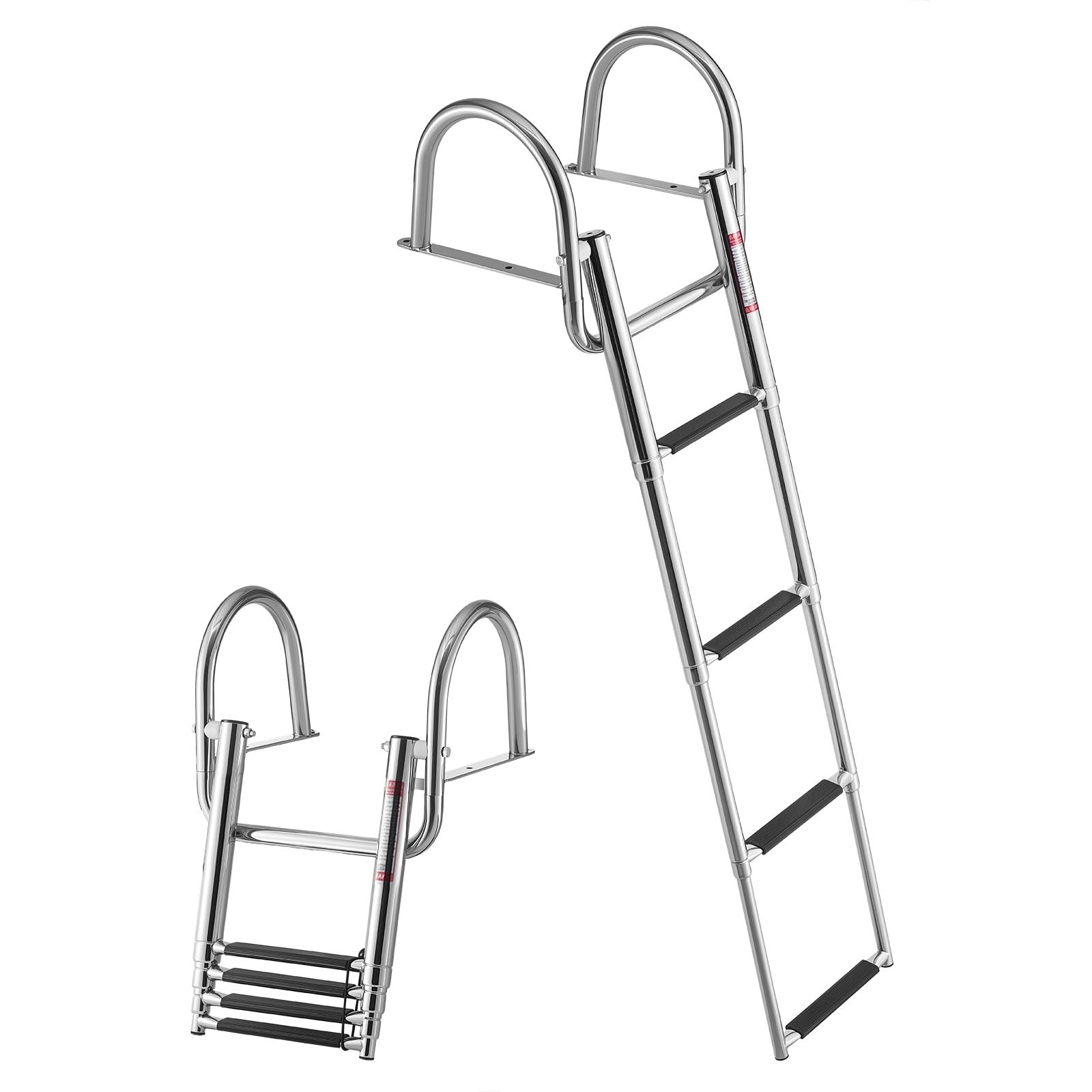 VEVOR Boat Ladder, 4 Steps Stainless Steel Telescoping 4 Steps, Silver+black