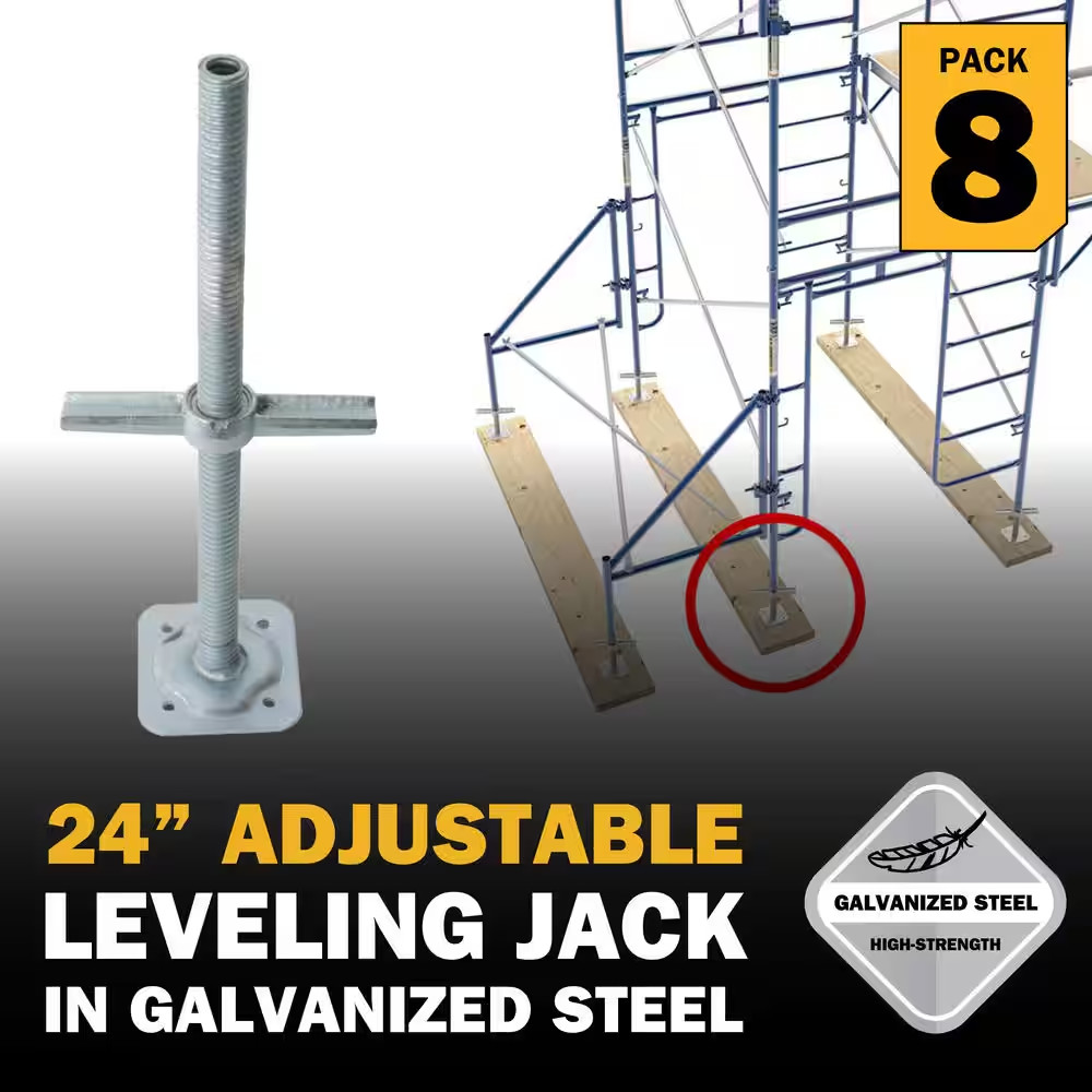 24-Inch Galvanized Steel Adjustable Leveling Jacks with Heavy-Duty Base Plate…