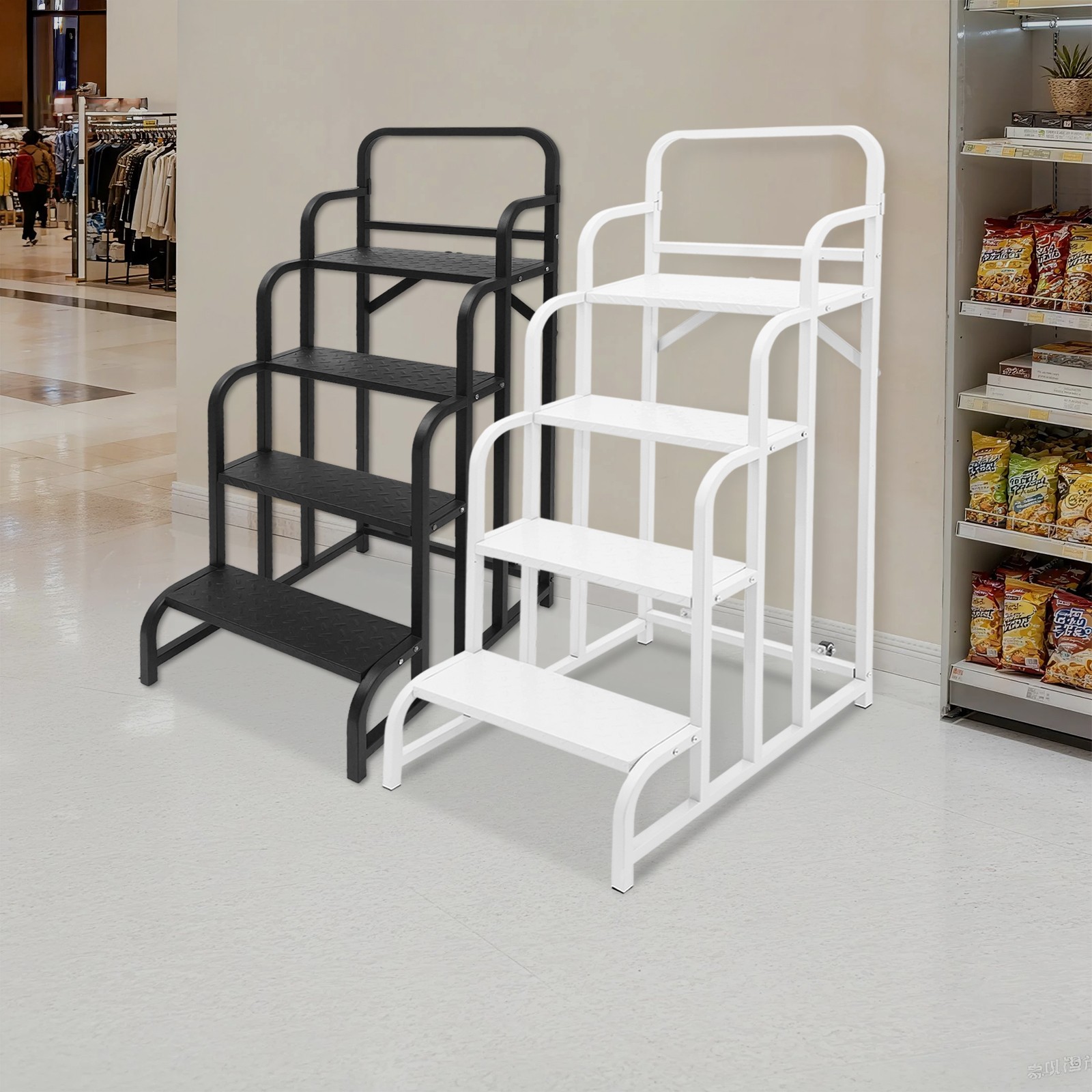 Industrial & Warehouse 4-Step Stair Carbon Steel Rolling Stair W/ 2 Wheels NEW