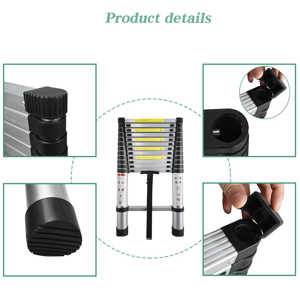 12.5ft Telescopic Step Ladder Aluminum Multi Purpose Extension Ladder Heavy Duty