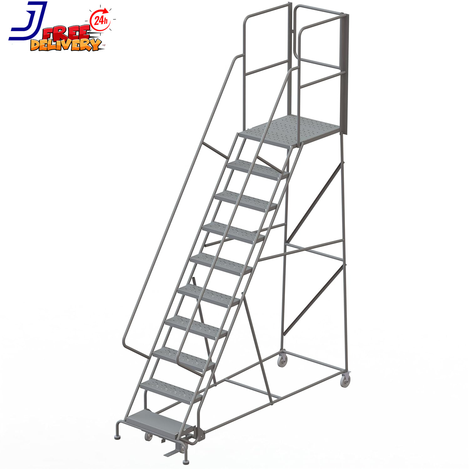 Tri-Arc RWSR110246-XR 10-Step Gateway Rear-Exit Steel Rolling Ladder with 30″ De
