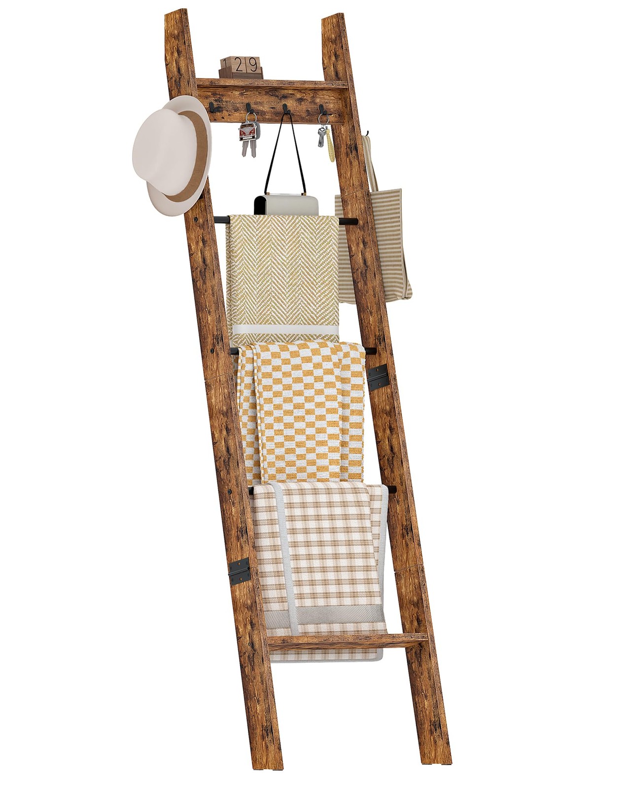 CHOEZON 5-Tier Blanket 16.9″L x 3.1″W x 63.8″H, Rustic Brown and Black