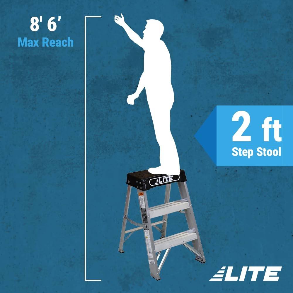 LITE 2-Foot Aluminum Step Stool Industrial, 300-Pound Load 2 feet, Silver