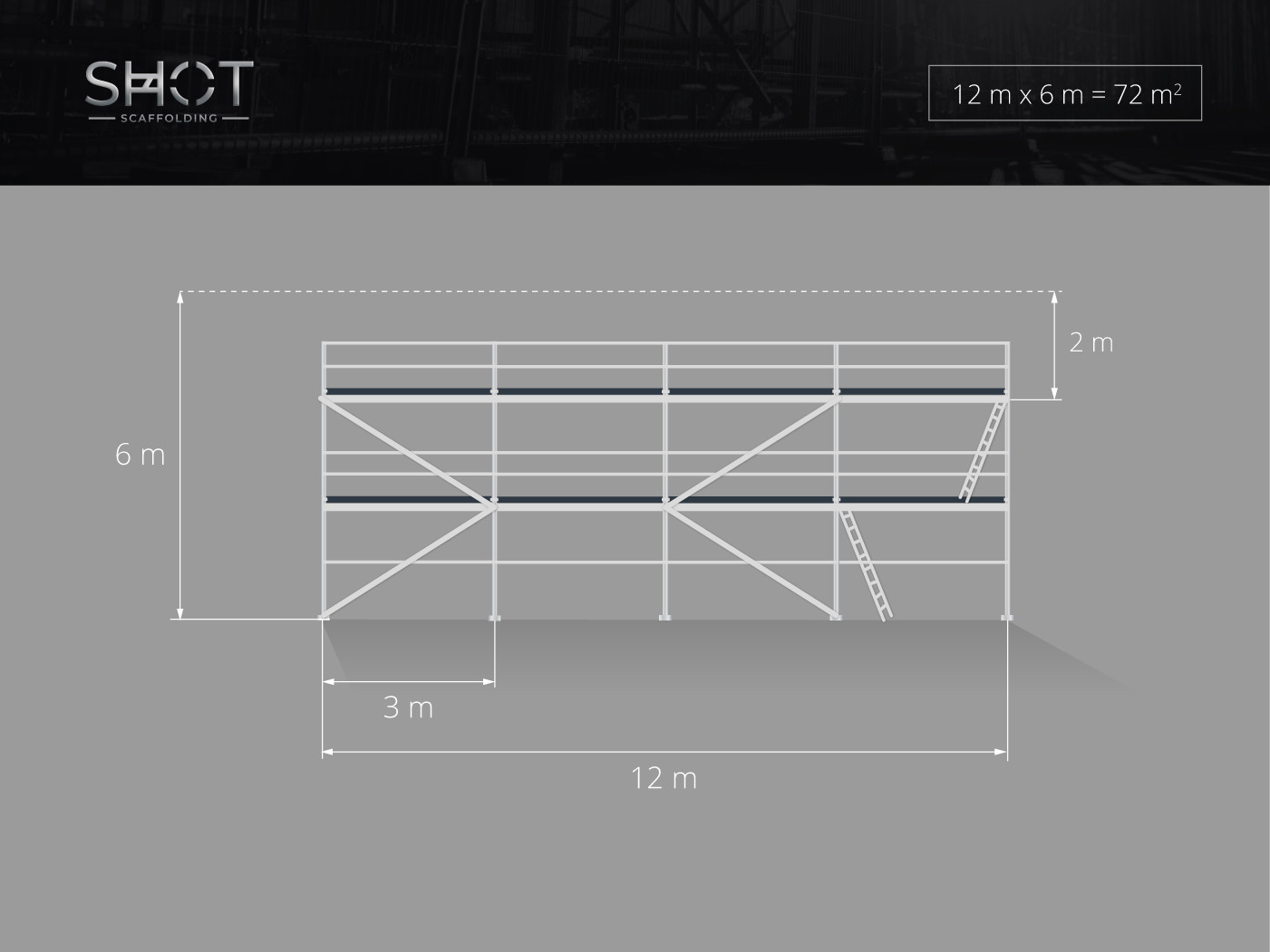 Scaffolding 72qm aluminum frame aluminum scaffolding 6x12m Alu-scaff 74